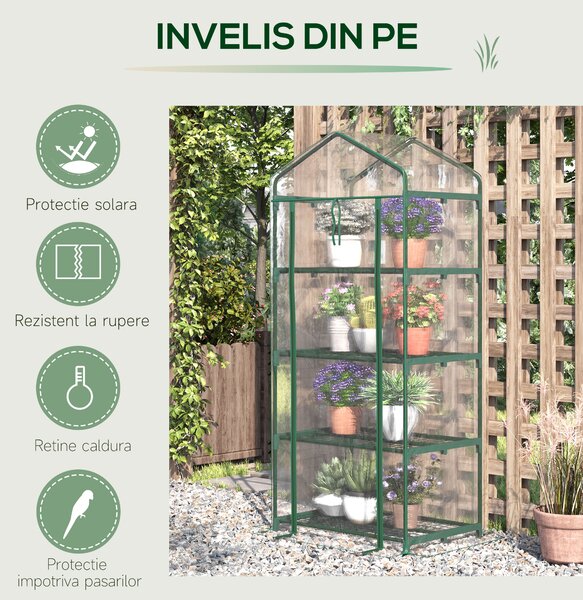 Outsunny Sera pentru Balcon Compacta cu 4 Rafturi pentru Plante, Sera pentru Gradina cu Acoperis din PVC Transparent, 70x50x160cm | Aosom Romania