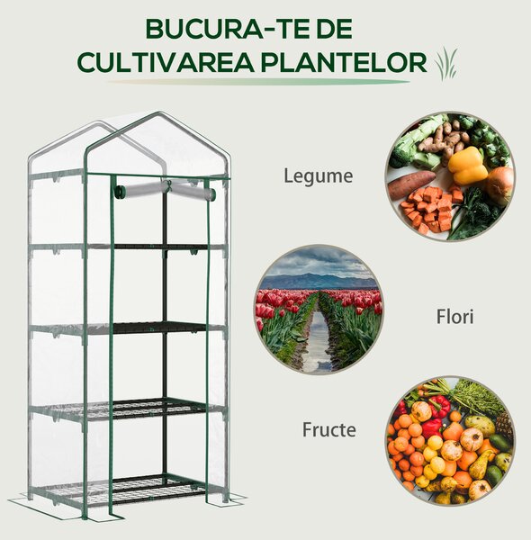 Outsunny Sera pentru Balcon Compacta cu 4 Rafturi pentru Plante, Sera pentru Gradina cu Acoperis din PVC Transparent, 70x50x160cm | Aosom Romania