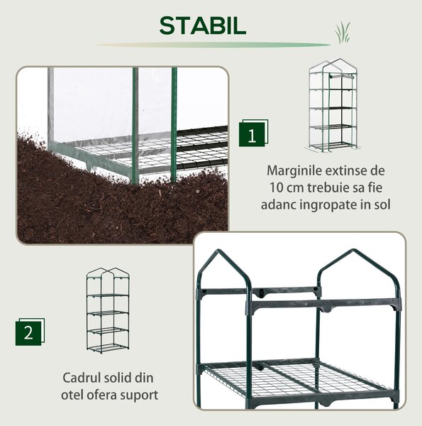 Outsunny Sera pentru Balcon Compacta cu 4 Rafturi pentru Plante, Sera pentru Gradina cu Acoperis din PVC Transparent, 70x50x160cm | Aosom Romania
