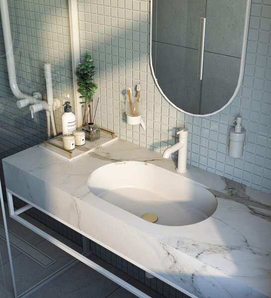 Deante Silia, chiuveta granit pentru incasare de jos 588x390x145 mm, alb mat, DEA-CQS_AU6U