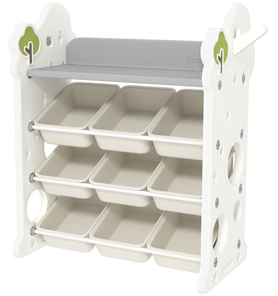 AIYAPLAY Etajeră pentru Copii, Organizator de Depozitare Jucării cu 4 Niveluri și 9 Coșuri, 77x42x94 cm, Crem Alb | Aosom Romania