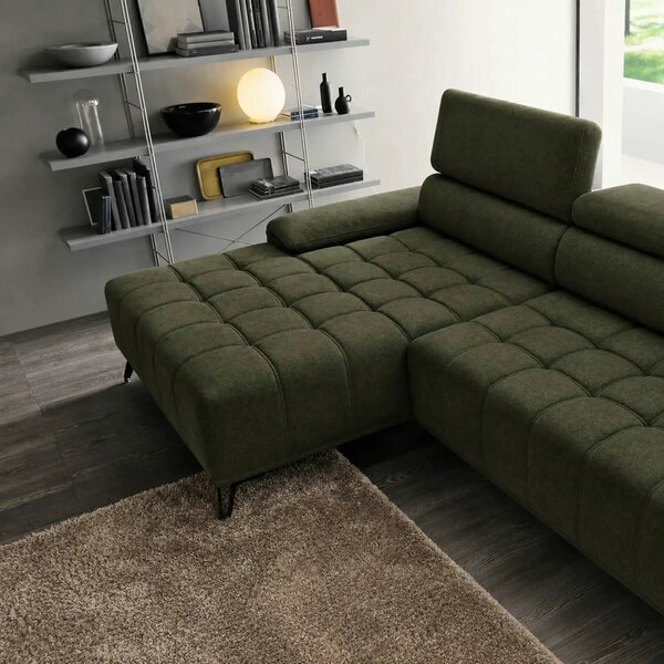 Coltar PALLADIO MINI, sezlong stanga, stofa catifelata verde - Whisper