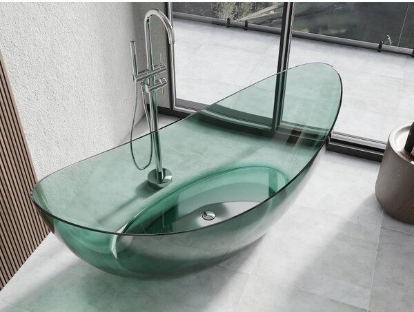 Mexen Vea, cadă independentă transparentă 180×80 cm, verde, sifon cromat, 58091808011