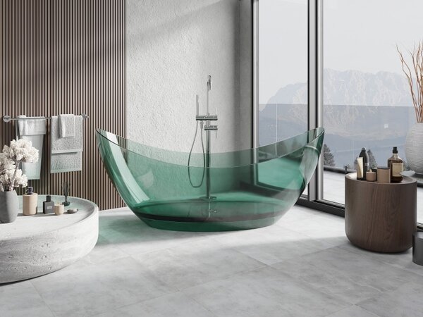 Mexen Vea, cadă independentă transparentă 180×80 cm, verde, sifon cromat, 58091808011