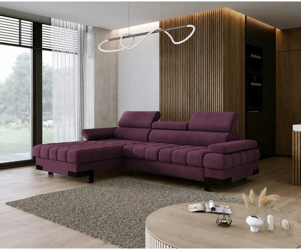 Coltar extensibil SELVA MINI, sezlong stanga, stofa catifelata violet