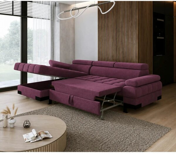 Coltar extensibil SELVA MINI, sezlong stanga, stofa catifelata violet