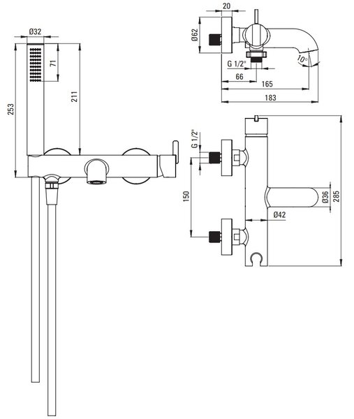 Deante Silia, baterie de baie de perete cu set de duș manual, auriu mat, DEA-BQS_R11M