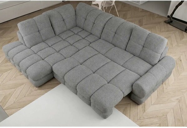 Coltar extensibil 3m TOLLO L, sezlong stanga, stofa catifelata gri - R