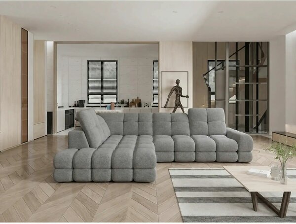 Coltar extensibil 3m TOLLO L, sezlong stanga, stofa catifelata gri - R