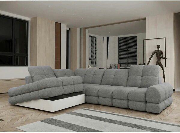 Coltar extensibil 3m TOLLO L, sezlong stanga, stofa catifelata gri - R