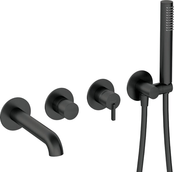 Deante Silia, baterie de baie ascuns cu 4 orificii cu set de dus, negru mat, DEA-BQS_N18P