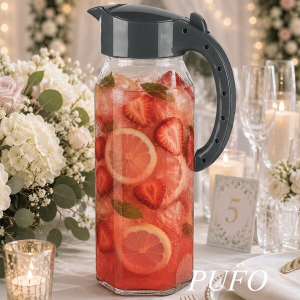 Carafa Pufo Summery din sticla cu capac, pentru apa, limonada sau suc, 1.5 L, transparent