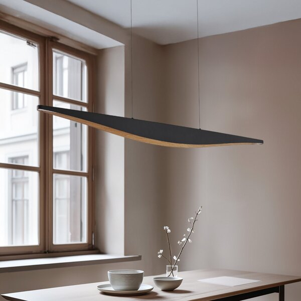 Lucande Lampă suspendată LED Clavit, negru, 140 cm, dimabilă, reglabil, Negru, Camera de zi / sufragerie, Metal, Modern