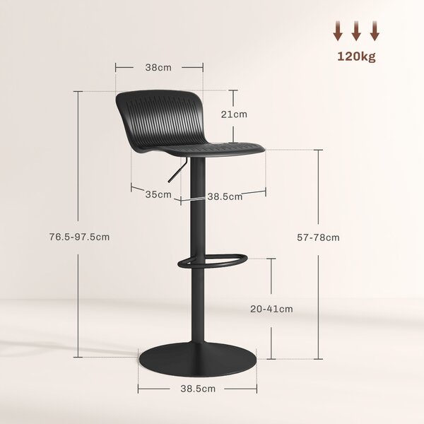 HOMCOM Set 2 Scaune de Bar cu Spătar Ergonomic, 38,5x40x76,5-97,5 cm, Alb | Aosom Romania