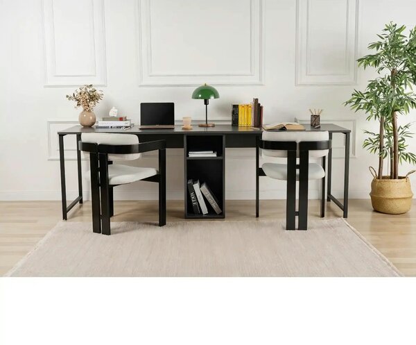 Birou TWIN, gri antracit/negru, PAL melaminat/metal, 240x60x74 cm