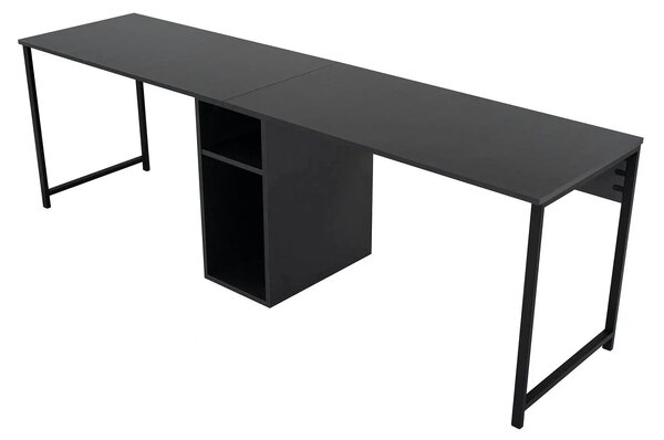 Birou TWIN, gri antracit/negru, PAL melaminat/metal, 240x60x74 cm