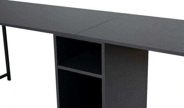Birou TWIN, gri antracit/negru, PAL melaminat/metal, 240x60x74 cm