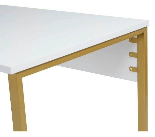Birou TWIN, alb/auriu, PAL melaminat/metal, 240x60x74 cm