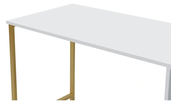 Birou TWIN, alb/auriu, PAL melaminat/metal, 240x60x74 cm