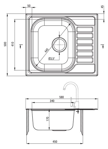 Deante Soul, chiuveta blat din inox cu 1 camera Z/KO 580x500x170 3.5" + sifon, model decor, ZEO_311A