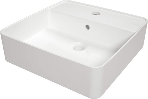 Deante Square, chiuveta blat cu orificiu pentru robinet 420x420x120mm, alb lucios, DEA-CGS_6U4B