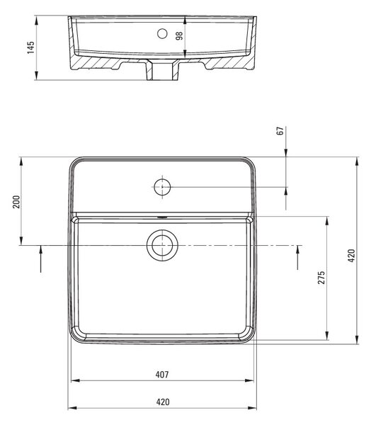 Deante Square, chiuveta blat cu orificiu pentru robinet 420x420x120mm, alb lucios, DEA-CGS_6U4B