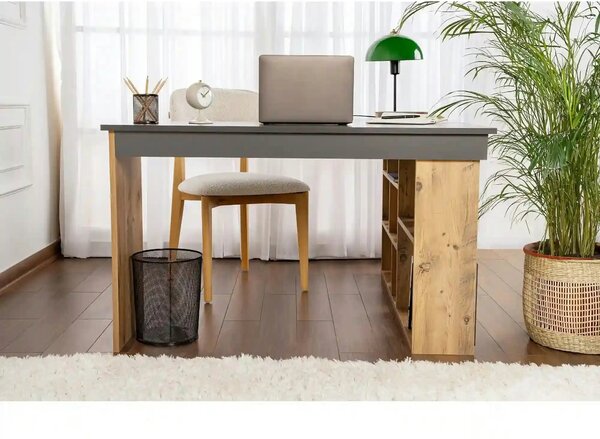 Birou VESPER, gri antracit/pin atlantic, PAL melaminat, 130x120x72 cm