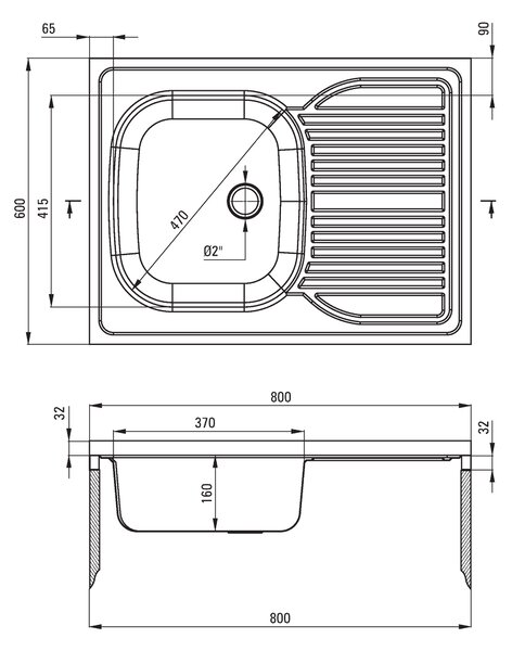 Deante Tango, chiuvetă blat din oțel inoxidabil cu 1 cameră, dreapta, Z/O 800x600x160 2" + sifon, model satinat cu benzi, ZM6_011P