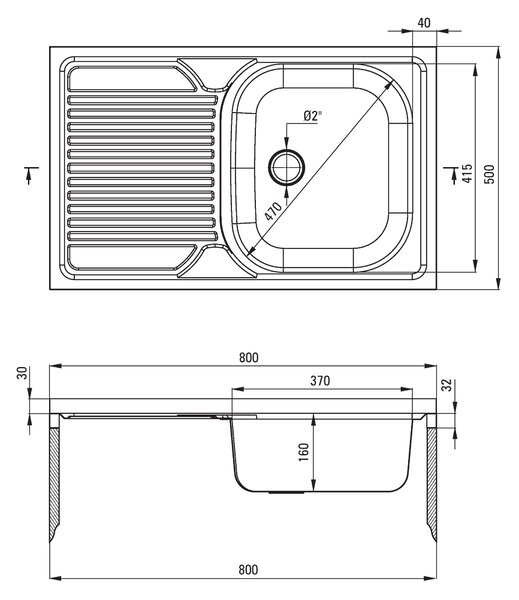 Deante Tango, chiuvetă blat din oțel inoxidabil cu 1 cameră, stânga, Z/O 800x500x160 2" + sifon, model satinat cu benzi, ZM5_011L