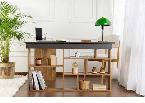 Birou VESPER, gri antracit/pin atlantic, PAL melaminat, 130x120x72 cm