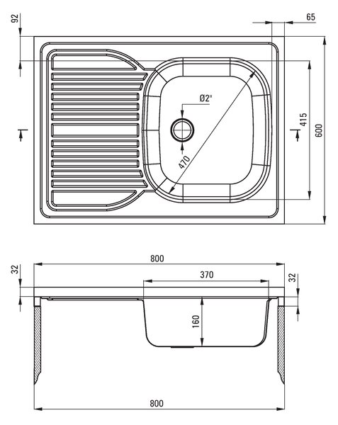 Deante Tango, chiuvetă blat din oțel inoxidabil cu 1 cameră, stânga, Z/O 800x600x160 2" + sifon, model satinat cu benzi, ZM6_011L