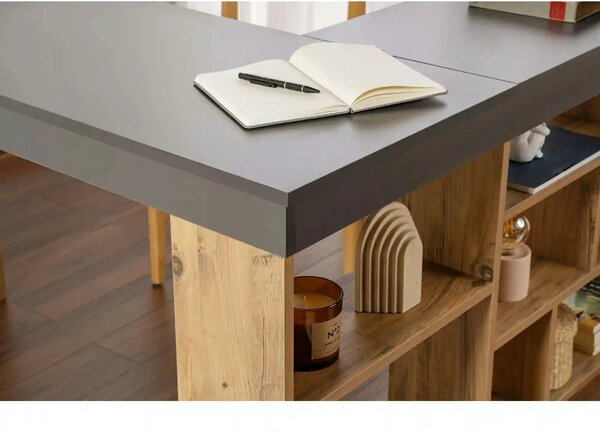 Birou VESPER, gri antracit/pin atlantic, PAL melaminat, 130x120x72 cm