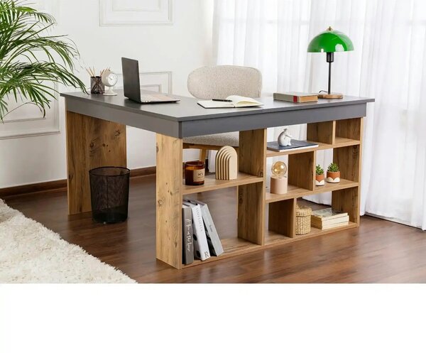 Birou VESPER, gri antracit/pin atlantic, PAL melaminat, 130x120x72 cm