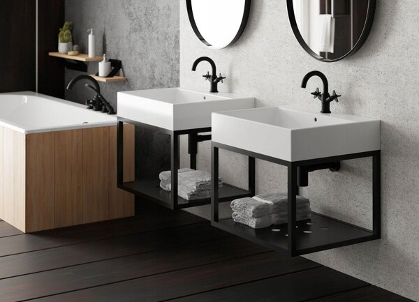 Deante Temisto, chiuveta blat 60x50 cm + suport de suspendare, alb-negru, CDTW6U6S