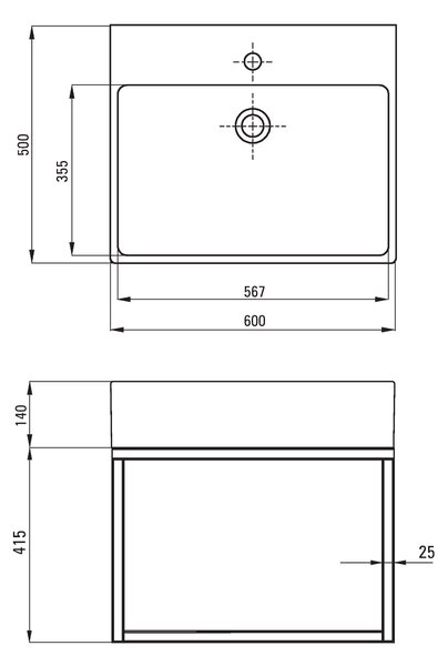 Deante Temisto, chiuveta blat 60x50 cm + suport de suspendare, alb-negru, CDTW6U6S