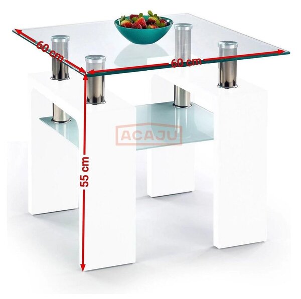 Masuta cafea DIANA H, transparent/alb, 60x60x55 cm