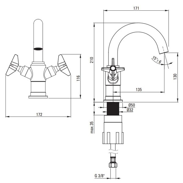 Deante Temisto, baterie chiuveta h-227, negru mat, DEA-BQT_N20M