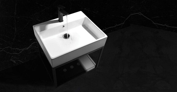Deante Temisto, chiuveta blat 60x50 cm + suport de suspendare, alb-negru, CDTW6U6S