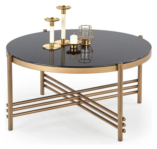 Masuta cafea Ismena, negru/auriu, sticla/otel, 80x80x41 CM