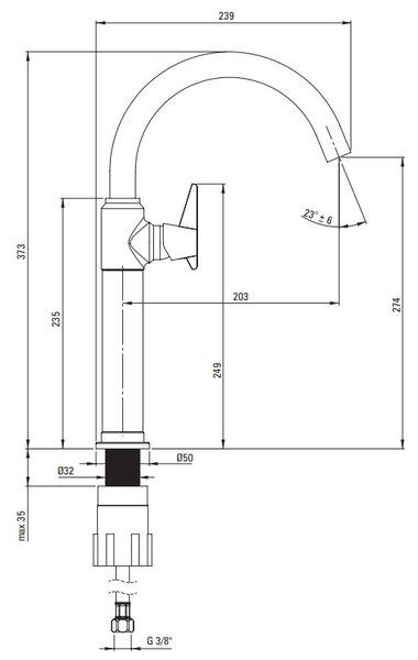 Deante Temisto, baterie pentru chiuveta inalta h-373, negru mat, DEA-BQT_N20K