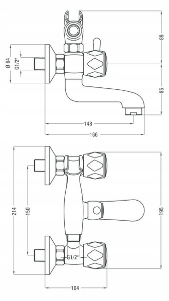 Deante Teno, baterie de baie de perete 150 mm cu set de dus, crom, BON_011D