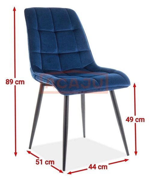 Scaun CHIC, albastru/negru, stofa catifelata/metal 50x43x88 cm