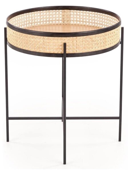 Masuta cafea LANIPA, negru/stejar natural, ratan/otel, 50x50x55 cm