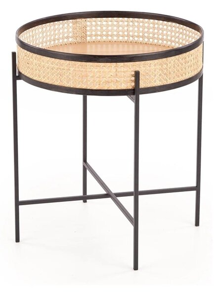 Masuta cafea LANIPA, negru/stejar natural, ratan/otel, 50x50x55 cm
