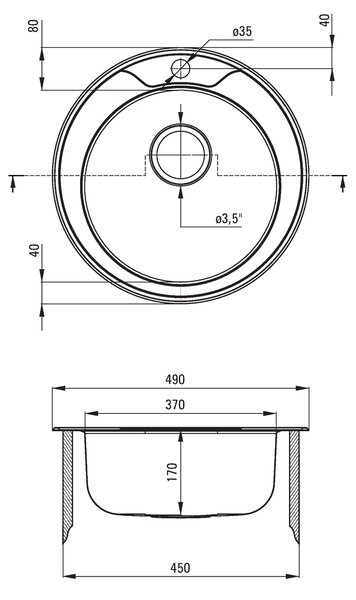 Deante Twist, chiuvetă blat din oțel inoxidabil cu 1 cameră B/O 490x170 3,5" + sifon, model satinat cu guler, ZHC_0803