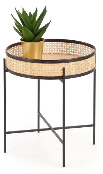 Masuta cafea LANIPA, negru/stejar natural, ratan/otel, 50x50x55 cm