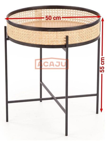 Masuta cafea LANIPA, negru/stejar natural, ratan/otel, 50x50x55 cm