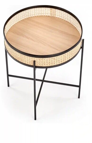 Masuta cafea LANIPA, negru/stejar natural, ratan/otel, 50x50x55 cm