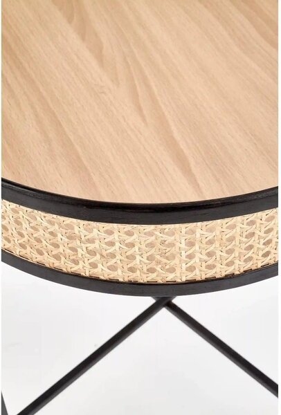 Masuta cafea LANIPA, negru/stejar natural, ratan/otel, 50x50x55 cm