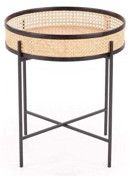 Masuta cafea LANIPA, negru/stejar natural, ratan/otel, 50x50x55 cm